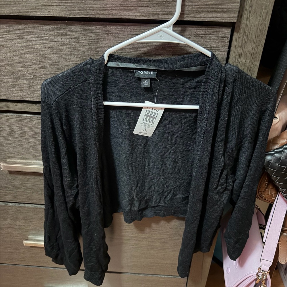 torrid Black Open-Front Cropped Cardigan